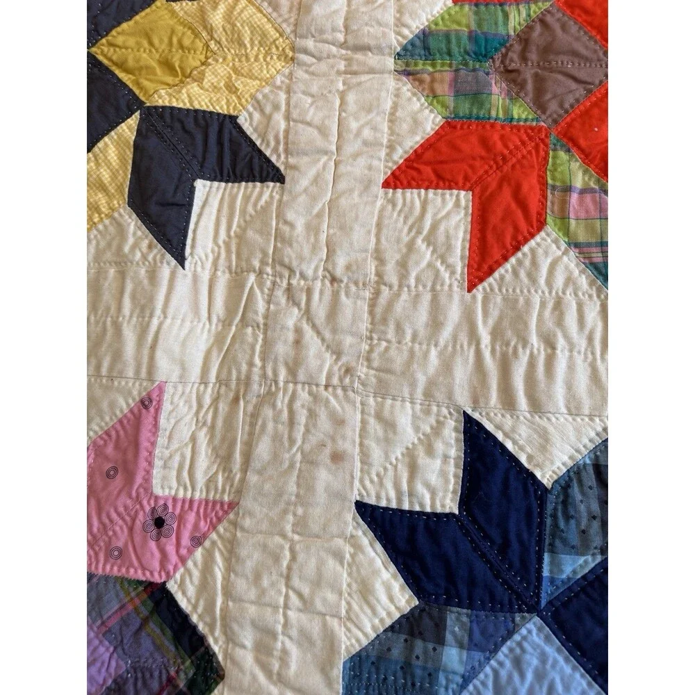Vintage Handcrafted Patchwork Star Quilt Calico Cottagecore Folk Art 69